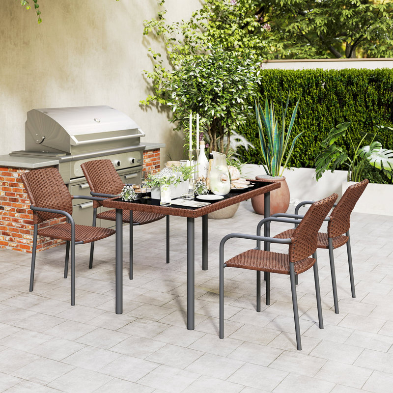 Ensemble de salle à manger d'extérieur 5 pièces pour 4 personnes, PE Ensemble de meubles de patio en rotin