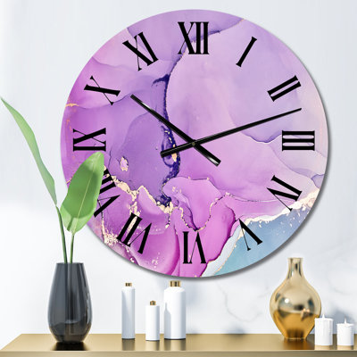 Horloge murale moderne mauve et liquide fuchia liquide I