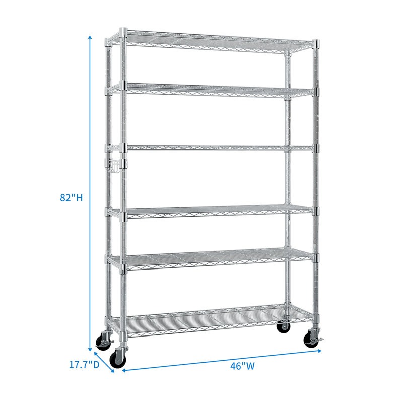 Maxden 46'' W Height Adjustable Shelving Unit with Wheels, Sliver