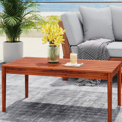 Outdoor Coffee Table In Rustic Wood, Tone, 36.89" X 20.08" 14.86", Streamlined Look Of Hue, Width, Depth, 14.86" Height