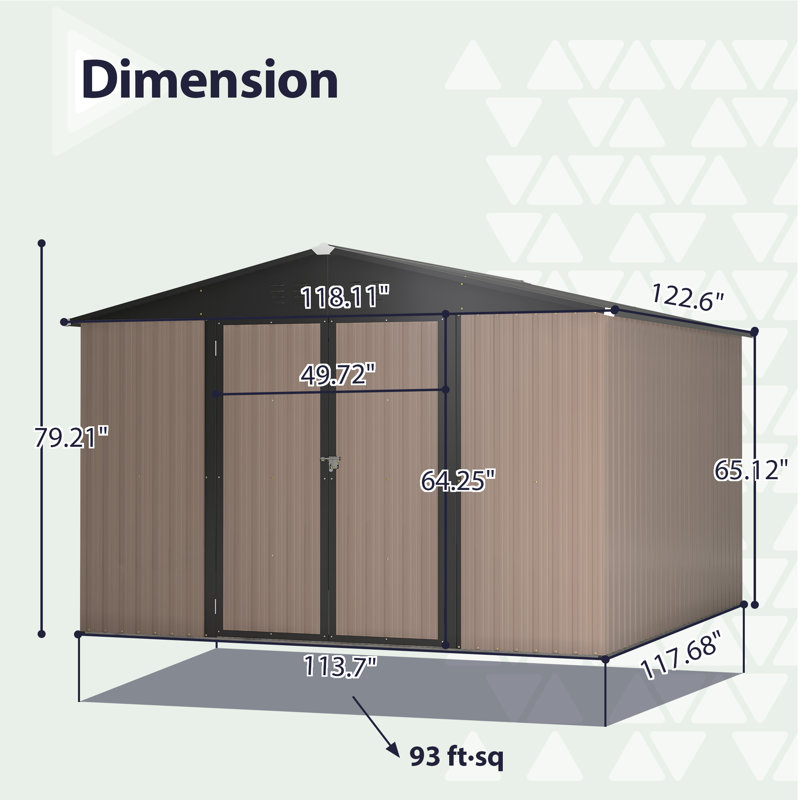 Remise de rangement extérieure en métal, Brun, H 6,6 pi x l 10 pi x P 10 pi