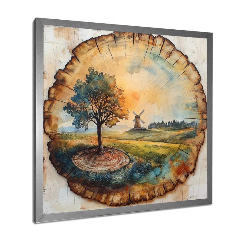 Doughlin Large Windmills Into A Summer Field Landscape - Moulins à vent, art mural, Reproduction encadrée d'une seule photo