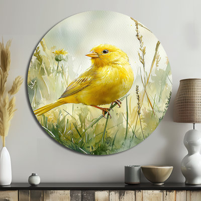 Kaetochi - Bird Round Metal Print, Modern Yellow Metal Wall Art
