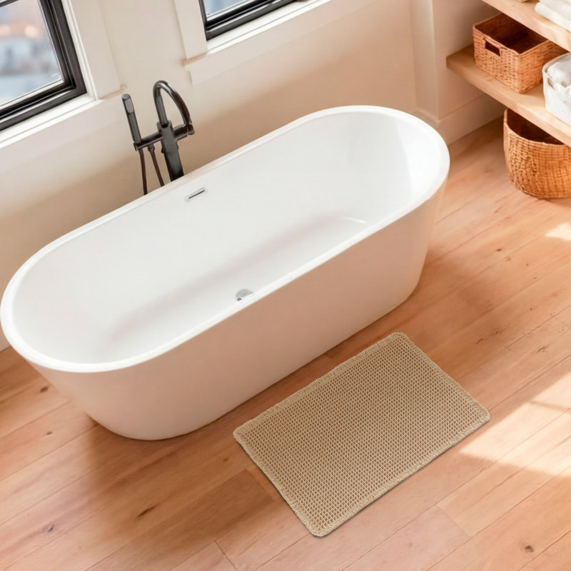 Lucky Brand Taylor Solid Waffle Weave 1-Piece Bath Rug, Beige, Single - 32" L x 20" W