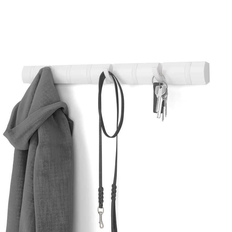 Flip Coat Rack, Wall Mount 8-Hook, Space Saving, White/Nickel