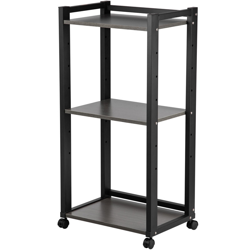 Black 3-Tier Rolling Printer Stand with Adjustable Storage Shelves