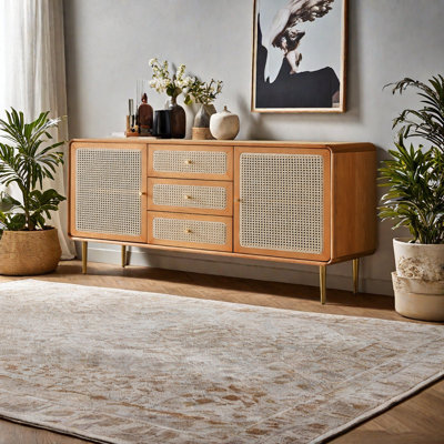 Modern Rattan Weave Panels Storage Cabinet