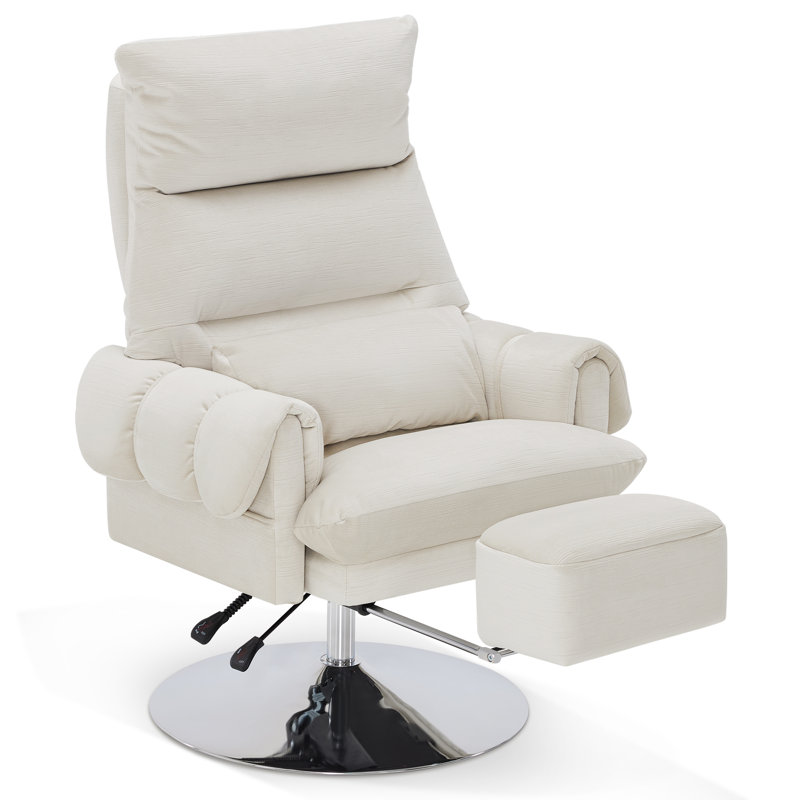 Reclining Facial Beauty Chair with 360°Swivel and Retractable Footrest, Fabric