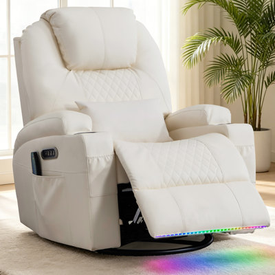 Dual Motor Power Swivel Rocker Recliner Chair for Adults with Heat and Massage,Electric Wall Hugger Glider Rocking Recliner for Nursery Living Room with LED Lights,USB A&C Ports