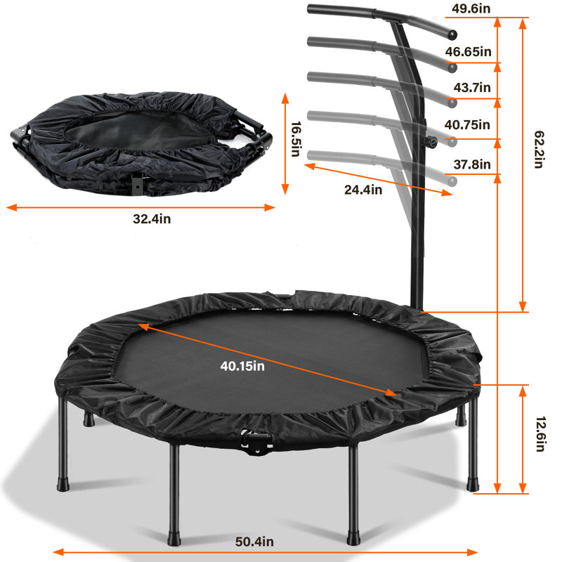 Pirecart 50" Foldable Trampoline with Adjustable Handle Bar, Max Load 330lbs
