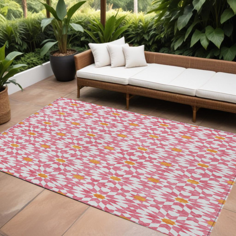 Tapis intérieur lavable 10 pi x 14 pi rose ivoire et orange