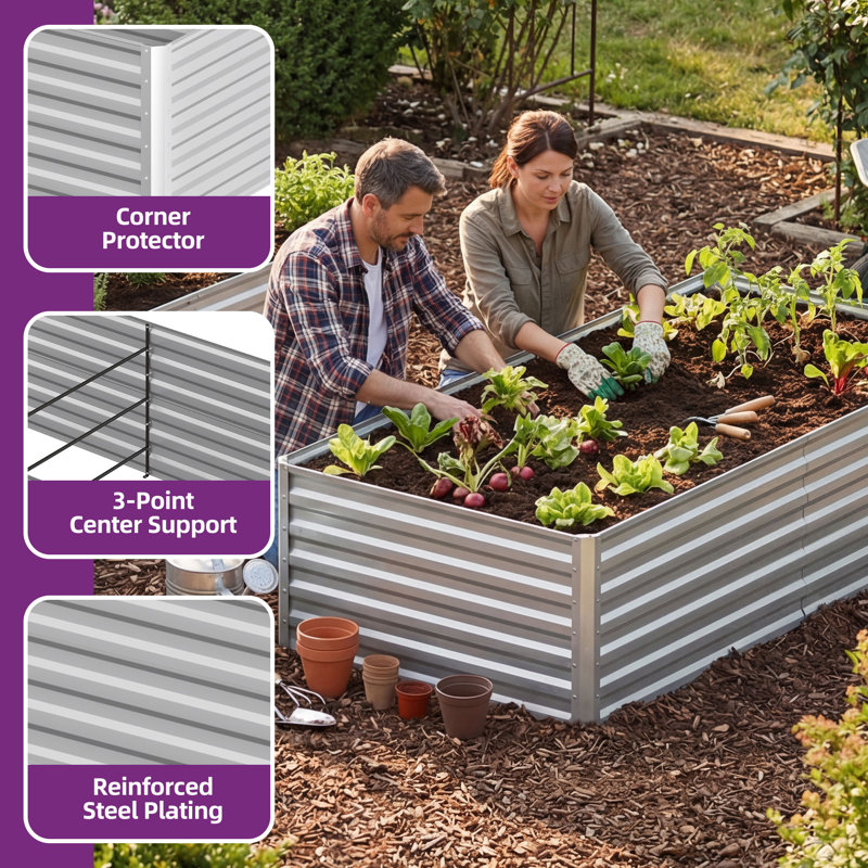 Metal Outdoor Raised Garden Bed, 24" H x 72" W x 36" D