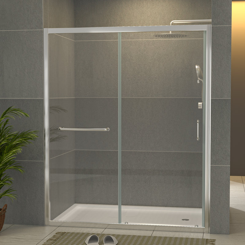 48" - 49" W x 72" H Single Sliding Semi-Frameless Shower Door with Clear Tempered Glass, Chrome
