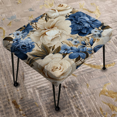 Blue Renaissance Roses Victorian Pattern VI - Floral Rectangle Ottoman