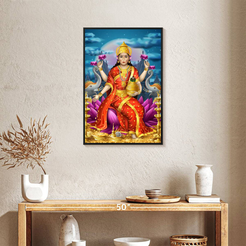 Déesse de la richesse Lakshmi, Cadre flottant noir, 21 po x 31 po