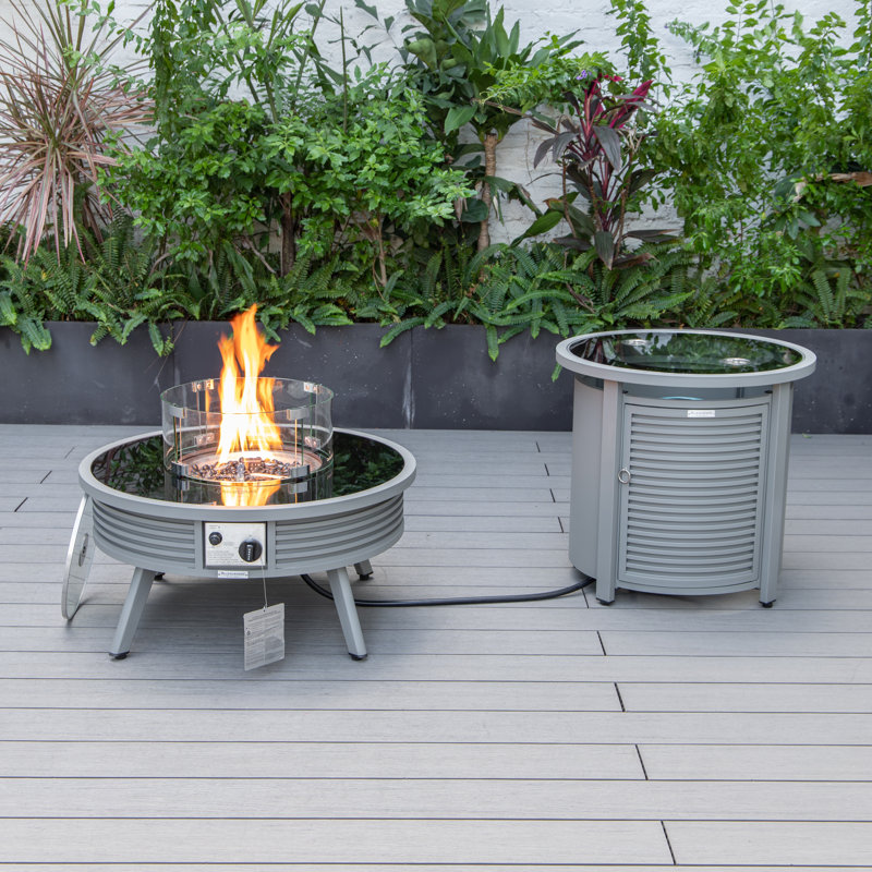 Table de foyer d'extérieur au propane avec couvercle H 20 po x l 29 po Walbrooke, gris