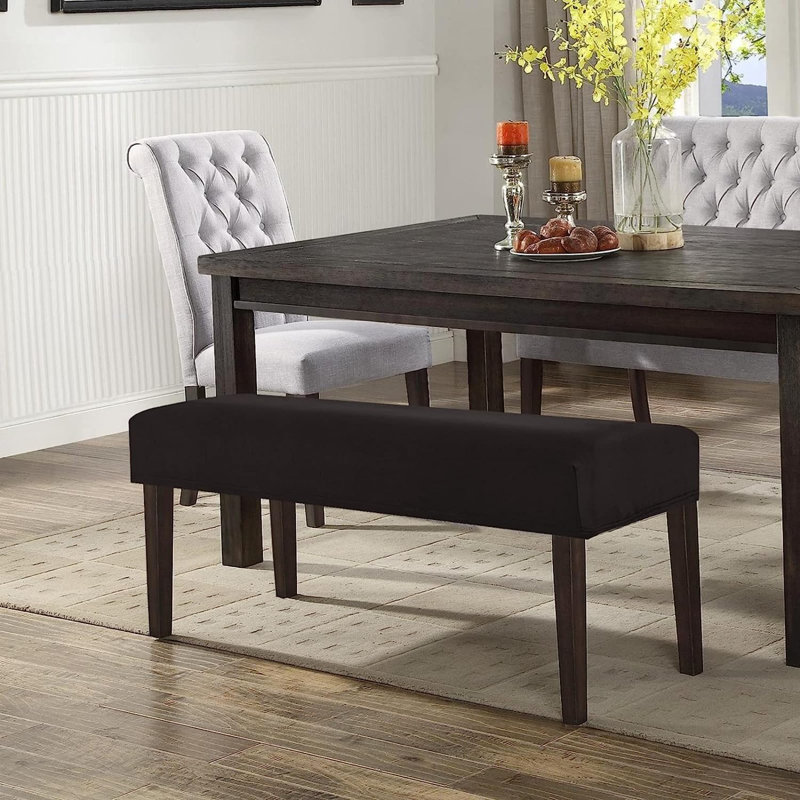 Elbertina Polyester Box Cushion Dining Bench Slipcover, Coffee