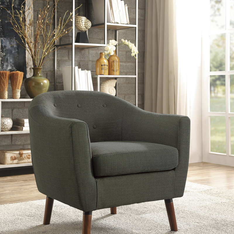 Élégante chaise d'appoint rembourrée en tissu avec pieds à finition espresso, capitonnage à boutons et structure en bois massif pour un salon élégant