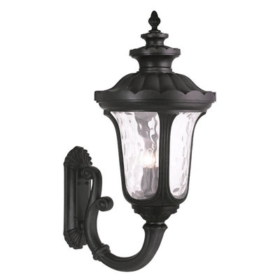 17 Inch 4 Light Black Outdoor Wall Lantern Pendant with Clear Water Glass Shade