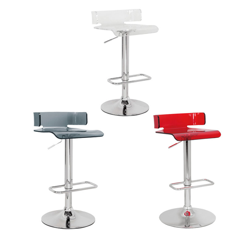Acrylic Adjustable Stool With Swivel In Chrome Finish, Rouge