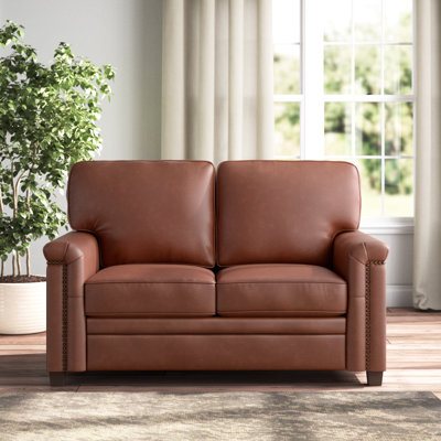 Ansela 56" Leather Loveseat Sofa with Nailhead Trim