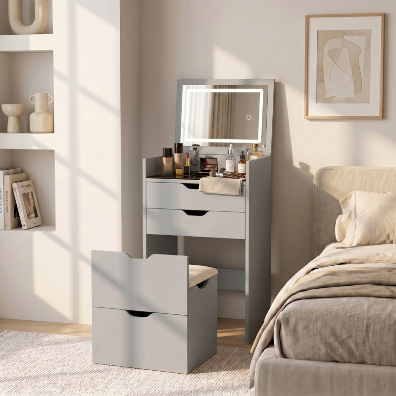 Table de coiffeuse, coiffeuse et miroir 3-en-1, Gray