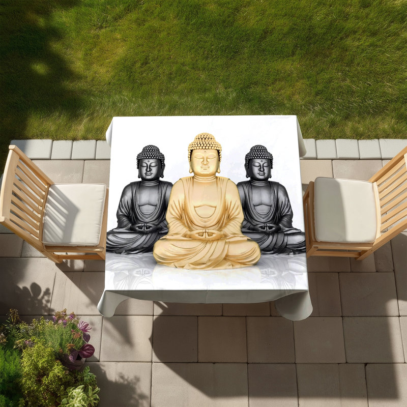 Trio of Buddhas Tablecloth - White Ethnic Livingroom Decor