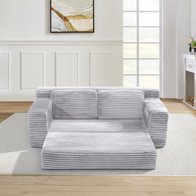 Canapé double Corduroy Cloud, canapé-lit convertible 2-en-1, canapé double désossé confortable, convient au salon, appartement, petit espace gris