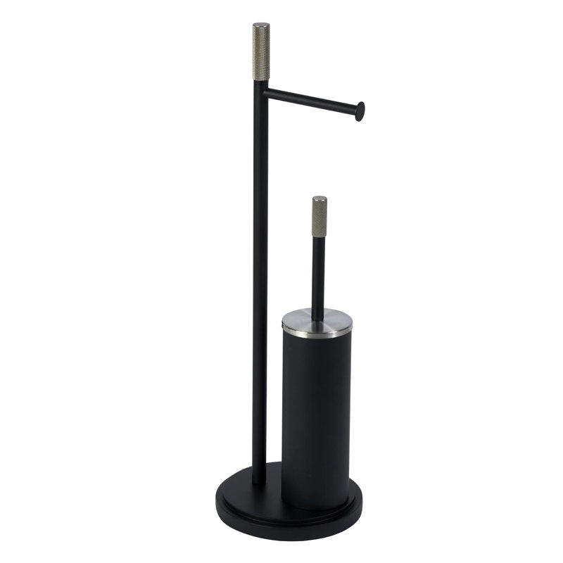 Chester Free Standing Toilet Paper Holder, Matte Black/Satin Nickel