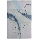 Kawai Hand Tufted Wool/Viscose Abstract Area Rug in Green/Blue/Light Pink