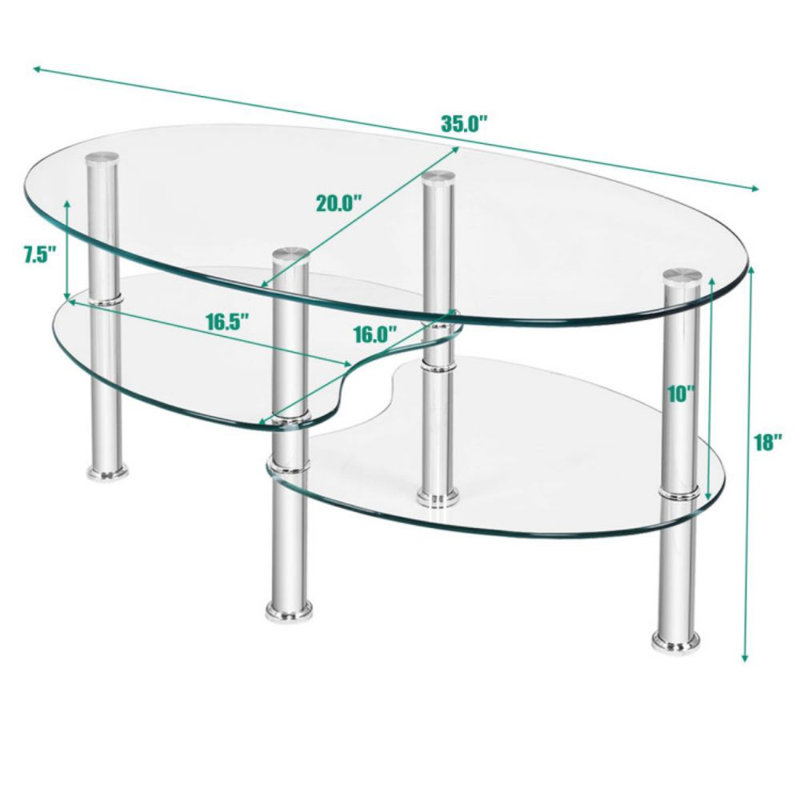 Table basse à 4 pieds avec rangement, Transparent