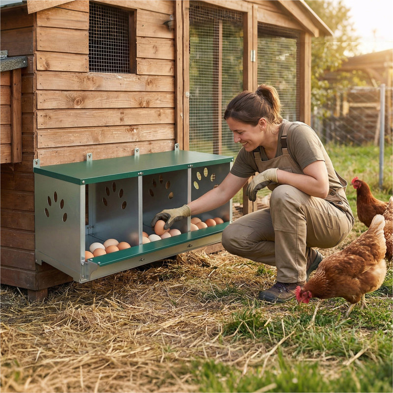 Boîte de nidification en métal pour poulet, boîte de nidification à 3 compartiments, boîte de nidification en acier galvanisé pour poules, facile à assembler
