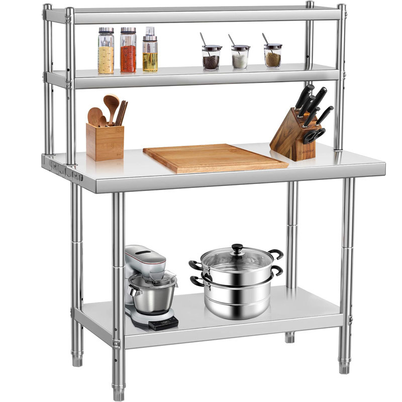 Stainless Steel Table With Overshelves