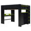 Lit superposé double en bois pleine grandeur avec bureau à hauteur réglable, garde-robe, rangement, lumières RVB, ports USB, lit mezzanine de jeu, vert