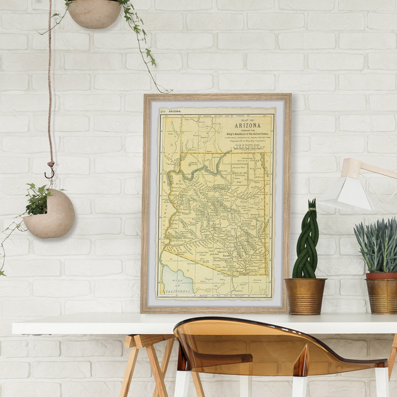 Carte de l'Arizona jaune - impression encadrée sur papier, H 30 po x l 20 po x P 1,5 po