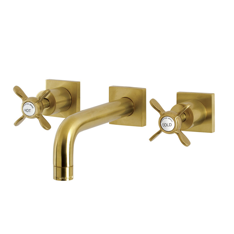 Kingston Brass Concord Two-Handle 3-Hole Wall Mount Bathroom Faucet, Lever, Brushed Brass
