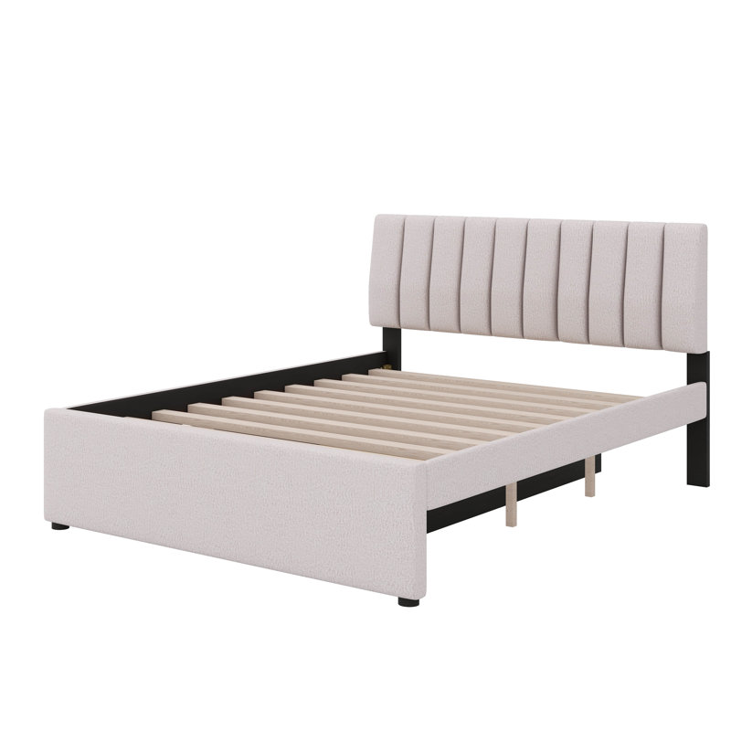 Lit plateforme tapissier Teddy, Beige, Grand lit
