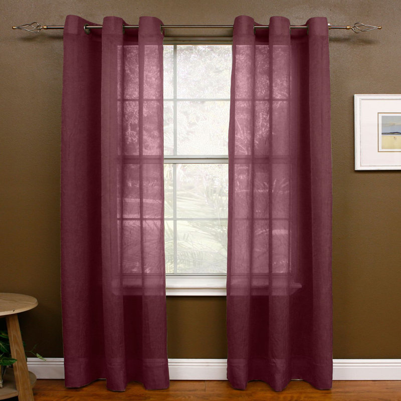 Crotzer 100% Polyester Sheer Voile Solid Color Curtain Panel with Grommet Top, 48" W x 63" L, Merlot