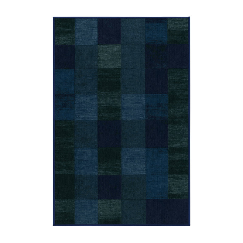 Machine Washable Checkered Blue Area Rug, Rectangle 2' x 3'