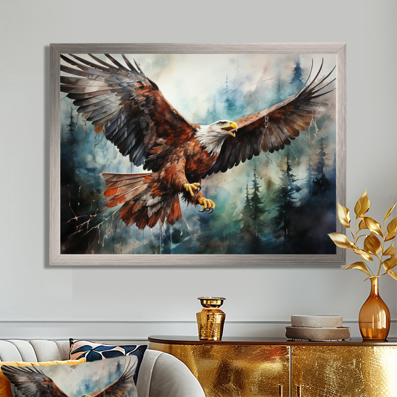 Art amérindien Spirit of Eagle - reproduction d'art sur toile, H 16 po x l 32 po x P 1 po, Cadre simple argenté