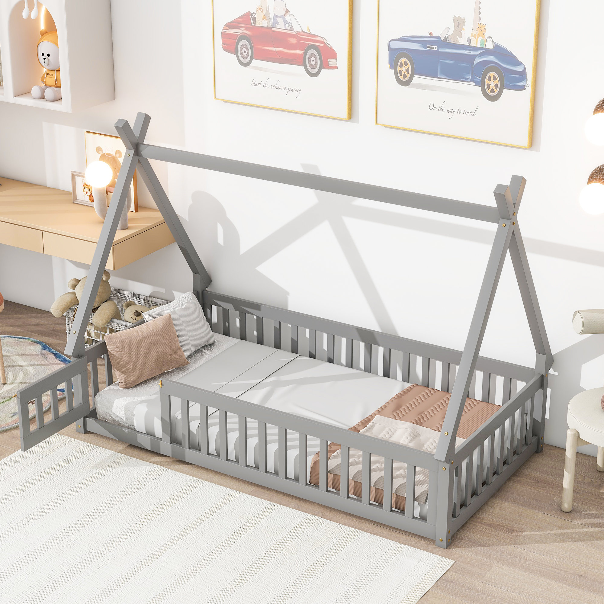 Harper Orchard Arik Kids Tent-shaped Floor Bed Standard Platform Bed ...