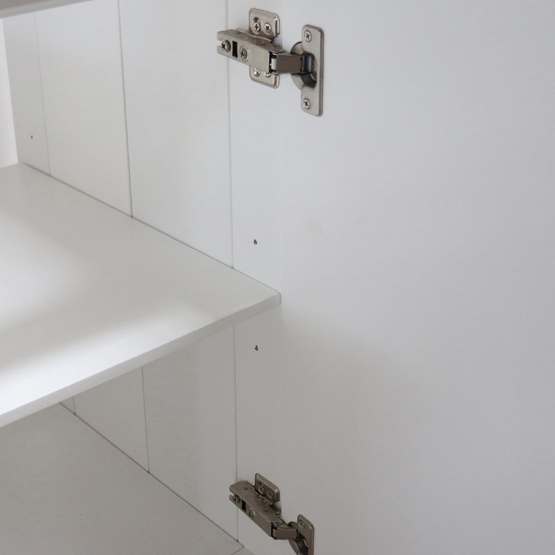 White Wood Freestanding Bathroom Vanity with Black Hardware