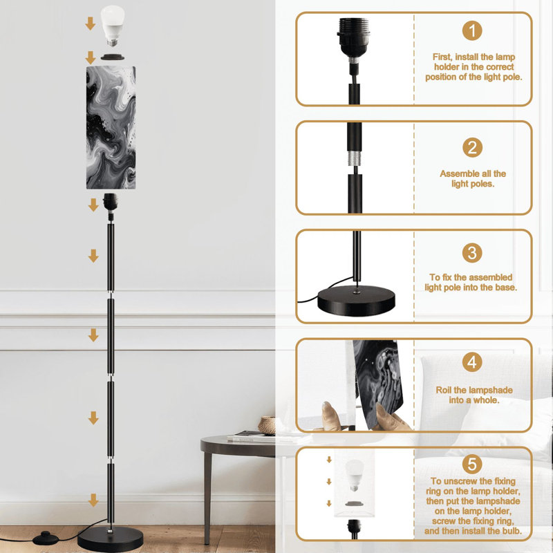 Lampe sur pied en marbre monochrome argenté à intensité variable moderne avec télécommande et pédale abat-jour abat-jour grand poteau d'angle pour le salon, la chambre et le bureau
