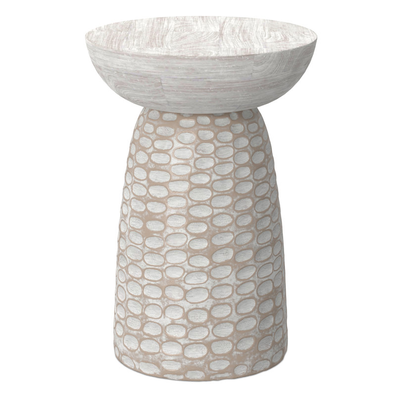 Boyd Solid Mango Wood Contemporary Accent Table with Textured Finish, Fully Assembled, White Wash