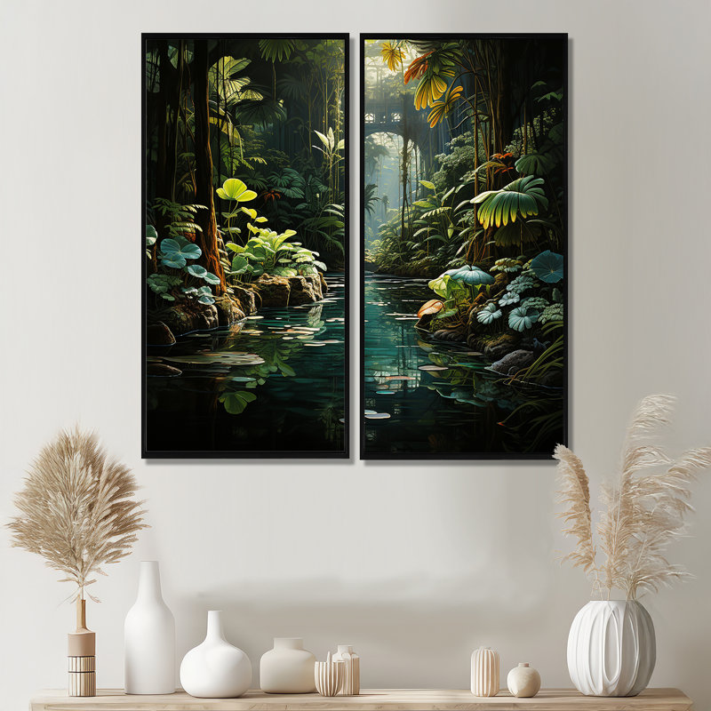 Coquillon - Ensemble de 2 décorations murales grande plage côtière, 40" H x 40" W, Framed Print without Mat, Black