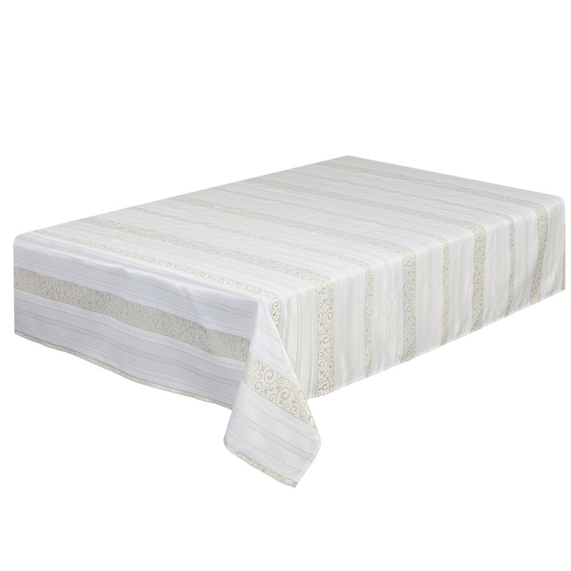 Red Barrel Studio® Scroll Striped Pattern, Polyester Embroidery, Gold, Tablecloths, 65" x 65"