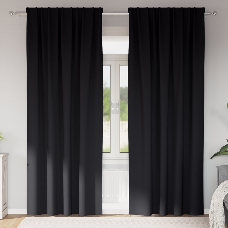 Curtains With Curtains 2 Pcs Polyester, 140cm Width x 260cm Drop, Black