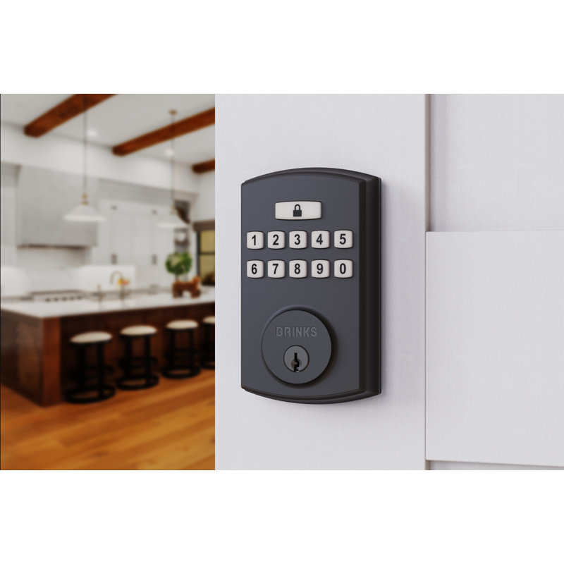 Brinks Electronic Keypad Deadbolt Lock, Matte Black