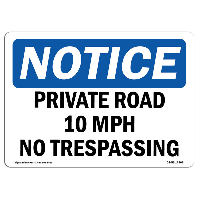 Panneau de route privée 10 MPH sans intrusion