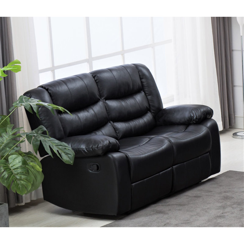 Castlereagh 58.3" Pillow top Arm Reclining Loveseat, Black Faux Leather